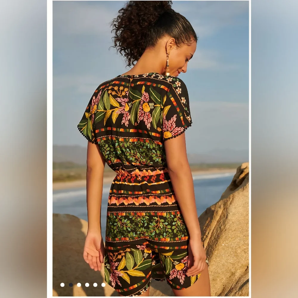 Farm Rio Nieves Floral Black Coverup Tunic Dress. Small. Colorful Viscose - Picture 2 of 9